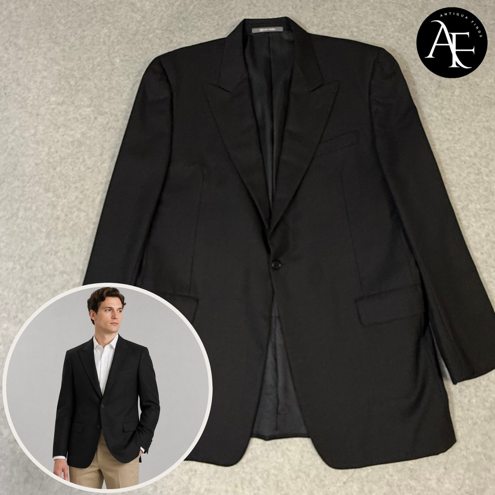 Hickey Freeman Loro Piana Tasmanian Super 130s Wool Blazer Black 43 LG Mens